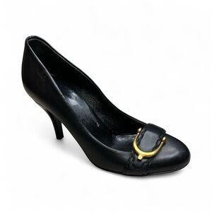 Gucci Black Leather Almond Toe Pumps Gold Horsebit Women’s Size 36